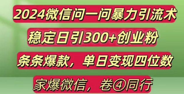 2024最新微信问一问暴力引流300+创业粉,条条爆款单日变现四位数【揭秘】-云网创