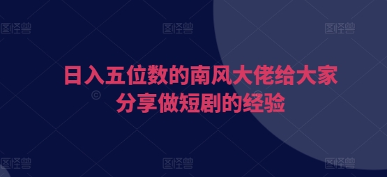 日入五位数的南风大佬给大家分享做短剧的经验-云网创