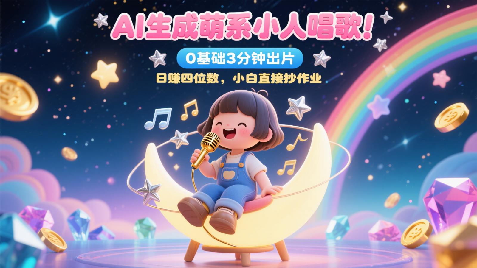 AI生成萌系小人唱歌！0基础3分钟出片，28个作品涨粉9万，日赚四位数，小白直接抄作业-云网创