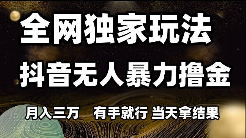 全网独家玩法抖音无人暴力撸金，月入3W，有手就行，当天拿结果【揭秘】-云网创