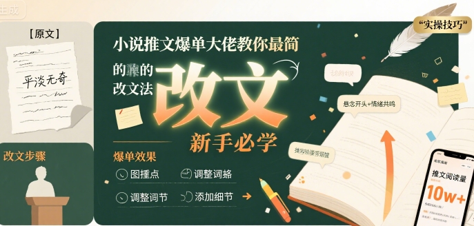 小说推文爆单大佬教你最简单的改文方法实操课，新手必学-云网创