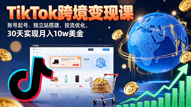 TikTok跨境变现课：账号起号、独立站搭建、投流优化，30天实现月入10w美金-云网创