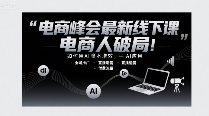 电商峰会最新线下课,电商人破局,如何用AI降本增效,AI应用-全域推广-直播运营-付费流量