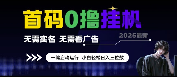首码0撸挂G项目,无需实名无需看广告 一键启动运行,小白轻松日入三位数【揭秘】