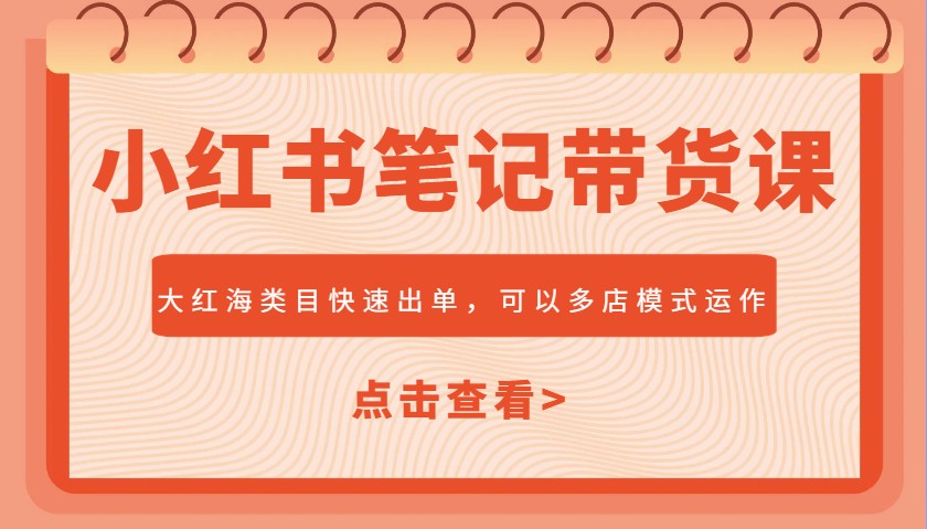 小红书笔记带货课，大红海类目快速出单，市场大，可以多店模式运作-云网创