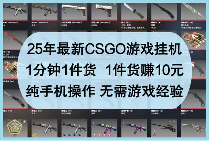 25年最新CSGO游戏挂机，1分钟1件货，1件货赚10元 纯手机操作 无需游戏经验-云网创