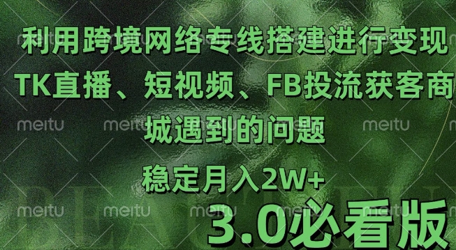 利用跨境电商网络及搭建TK直播、短视频、FB投流获客以及商城遇到的问题进行变现3.0必看版【揭秘】-云网创