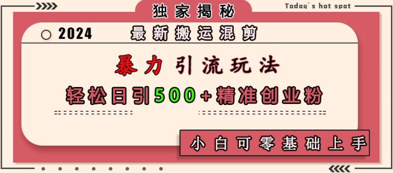 最新搬运混剪暴力引流玩法，轻松日引500+精准创业粉，小白可零基础上手-云网创