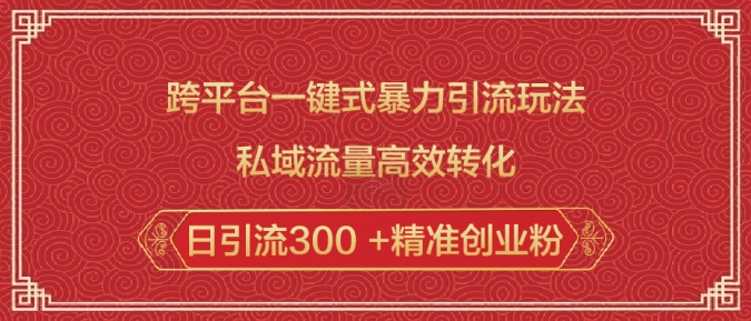 跨平台一键式暴力引流玩法，私域流量高效转化日引流300 +精准创业粉-云网创