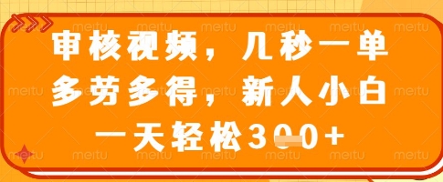 审核视频,几秒一单,多劳多得,新人小白一天轻松3张【揭秘】
