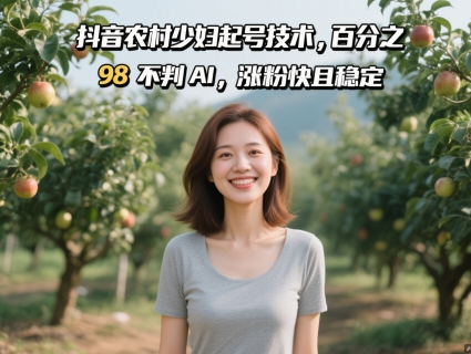 抖音农村少妇起号技术，百分之98不判AI，涨粉快且稳定-云网创