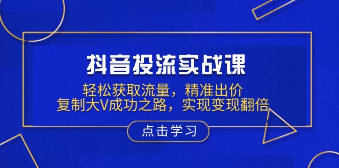 抖音投流实战课，轻松获取流量，精准出价，复制大V成功之路，实现变现翻倍-云网创
