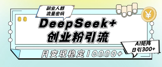 DeepSeek+创业粉精准引流，全新分享课4.0玩法，AI矩阵日引300+，多种变现方式，稳定月入1W-云网创