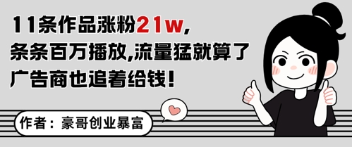 11条作品涨粉21W，条条百W播放，流量猛就算了，广告商也追着给钱-云网创