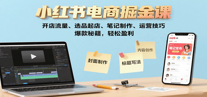 小红书电商掘金课：开店流量、选品起店、笔记制作、运营技巧，爆款秘籍，轻松盈利-云网创