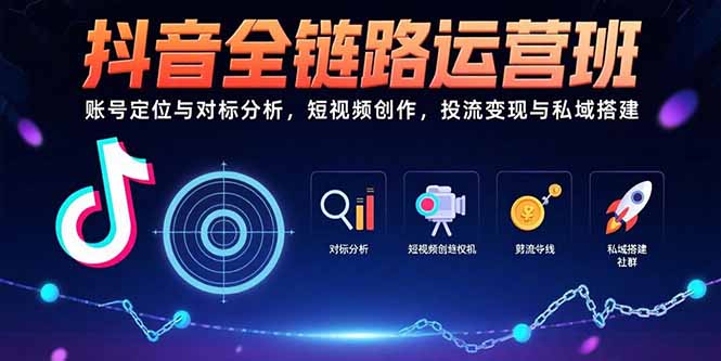 抖音全链路运营班：账号定位与对标分析，短视频创作，投流变现与私域搭建-云网创