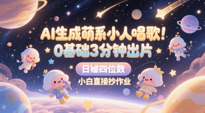 AI生成萌系小人唱歌，0基础3分钟出片，28个作品涨粉8.9W，单条最高19W赞，日入四位数，小白直接抄作业-云网创