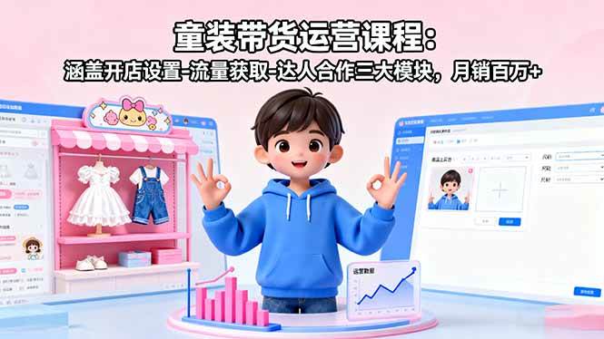 （16081期）童装带货运营课程：涵盖开店设置-流量获取-达人合作三大模块，月销百万+-云网创