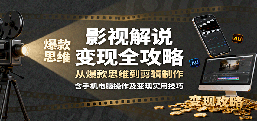 影视解说变现全攻略：从爆款思维到剪辑制作，含手机电脑操作及变现实用技巧-云网创