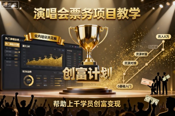 演唱会票务项目教学，业内培训天花板，帮助上千学员创富变现-云网创