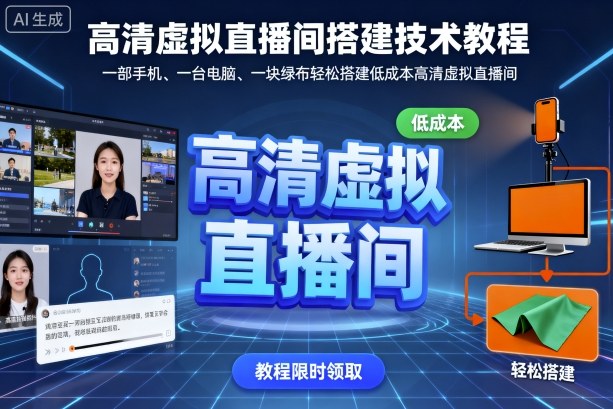 高清虚拟直播间搭建技术教程,一部手机、一台电脑、一块绿布轻松搭建低成本高清虚拟直播间