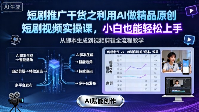 短剧推广干货之利用AI做精品原创短剧视频实操课,小白也能轻松上手