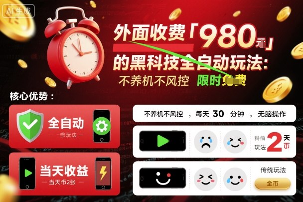 外面收费980的黑科技全自动玩法，不养机不风控，每天30分钟，无脑操作，当天收益2张【揭秘】-云网创