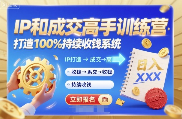 带你成为IP和成交高手的训练营，打造100%持续收钱系统-云网创