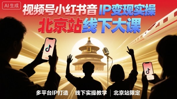 视频号小红书抖音IP变现实操北京站线下大课，40+行业短视频高变现姿势，100+IP高变现实操技术-云网创