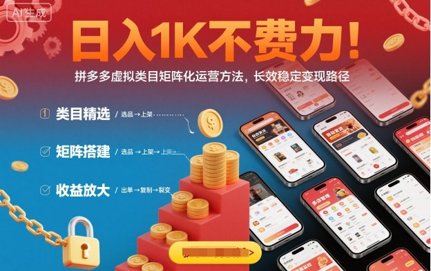 日入1K不费力！拼多多虚拟类目矩阵化运营方法，长效稳定变现路径-云网创