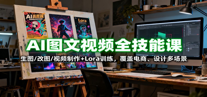 AI图文视频全技能课：生图/改图/视频制作+Lora训练，覆盖电商 、设计多场景-云网创