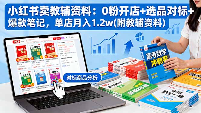 小红书卖教辅资料：0粉开店+选品对标+爆款笔记，单店月入1.2w(附教辅资料-云网创