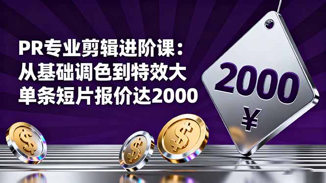 PR专业剪辑进阶课：从基础调色到特效大片的进阶技能，单条短片报价达2000-云网创