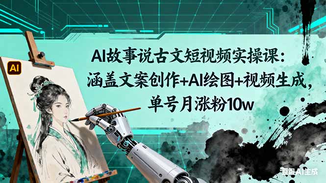 【编号：13】AI故事说古文短视频实操课：涵盖文案创作+AI绘图+视频生成，单号月涨粉10w-云网创