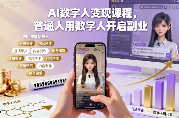 AI数字人变现课程，普通人用数字人开启副业-云网创