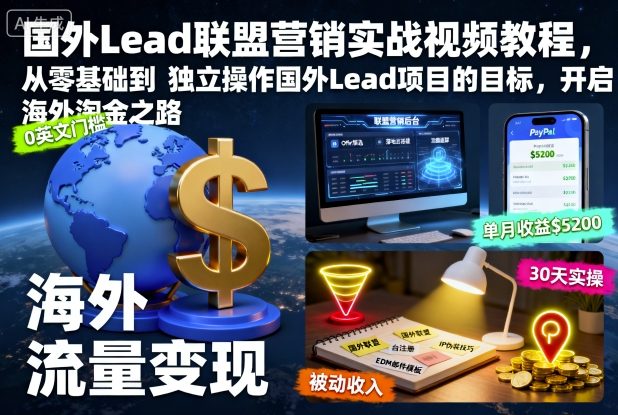 国外Lead联盟营销实战视频教程，从零基础到独立操作国外Lead项目的目标，开启海外淘金之路-云网创