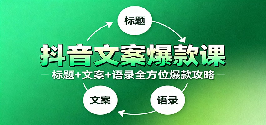 抖音文案爆款课：9大标题绝招，各类型必火文案，100条万能文案情感语录-云网创
