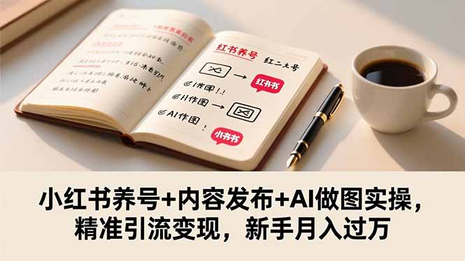 小红书养号+内容发布+AI做图实操，精准引流变现，新手月入过万-云网创