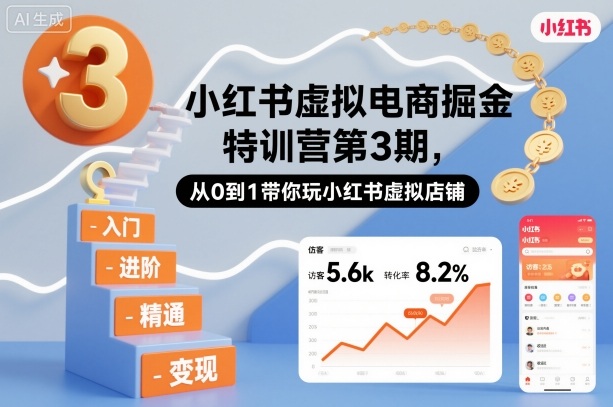 小红书虚拟电商掘金特训营第3期，从0到1带你玩小红书虚拟店铺-云网创
