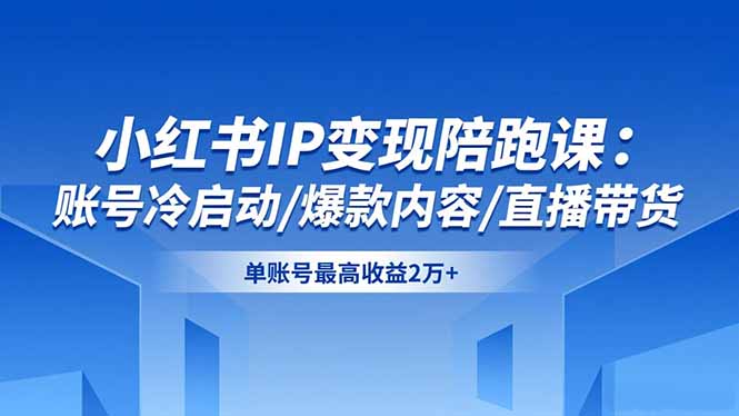 小红书IP变现陪跑课：账号冷启动/爆款内容/直播带货，单账号最高收益2万+-云网创