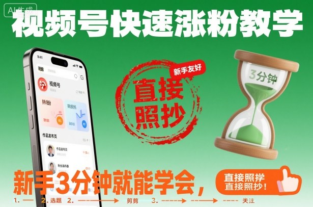 视频号快速涨粉教学，新手3分钟就能学会，直接照抄！-云网创