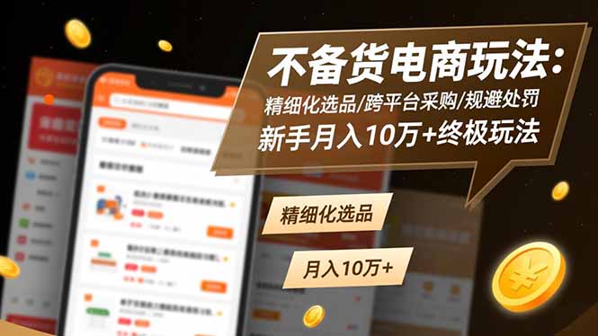 不备货电商玩法：精细化选品/跨平台采购/规避处罚，新手月入10万+终极玩法-云网创