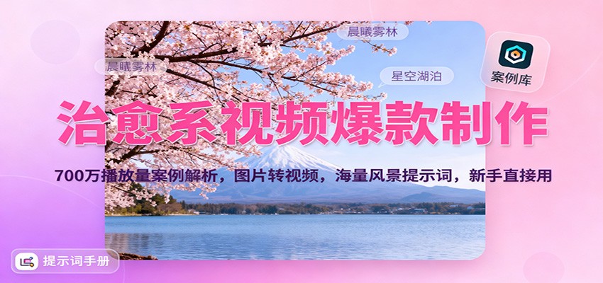 治愈系视频爆款制作，700万播放量案例解析，图片转视频，海量风景提示词，新手直接用-云网创