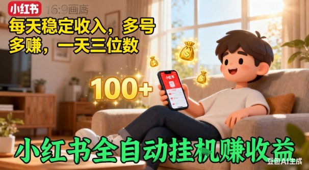 小红书自动挂G賺收益，每天稳定收入，多号多賺，一天三位数【揭秘】-云网创