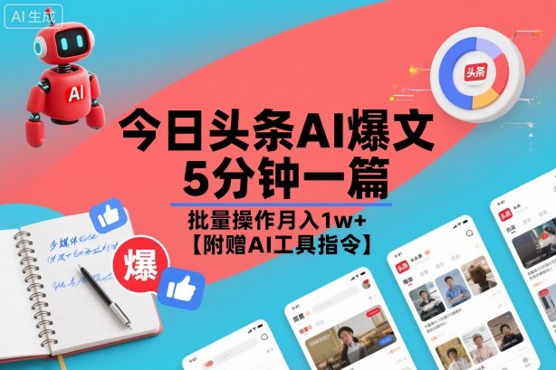 今日头条AI爆文，5分钟一篇，批量操作月入1w+【附赠AI工具指令】-云网创