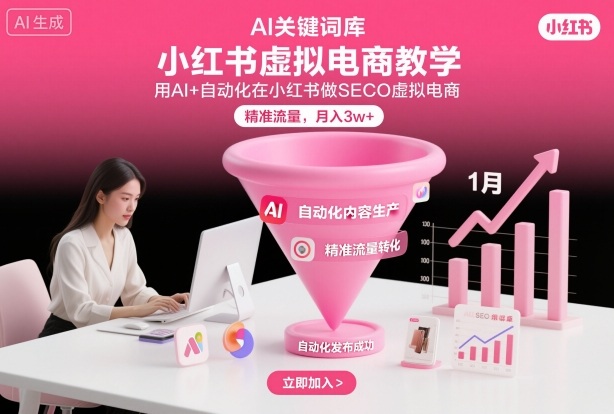 小红书虚拟电商项目，用AI+自动化在小红书做SEO虚拟电商，精准流量，月入3w+-云网创
