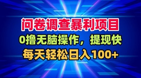 问卷调查暴利项目，0撸无脑操作，提现快，每天轻松日入100+【揭秘】-云网创