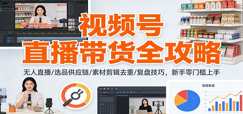 视频号直播带货全攻略：无人直播/选品供应链/素材剪辑去重/复盘技巧，零门槛上手-云网创