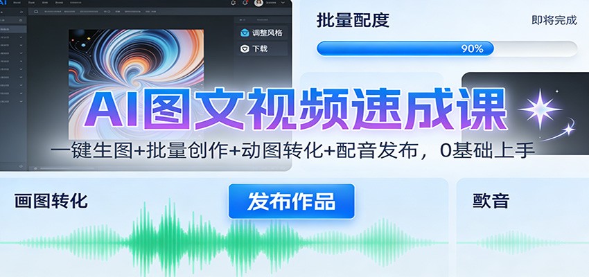 AI图文视频速成课：一键生图+批量创作+动图转化+配音发布，0基础上手-云网创