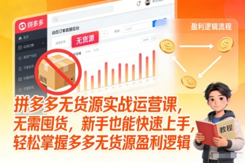 拼多多无货源实战运营课，无需囤货，新手也能快速上手，轻松掌握多多无货源盈利逻辑-云网创